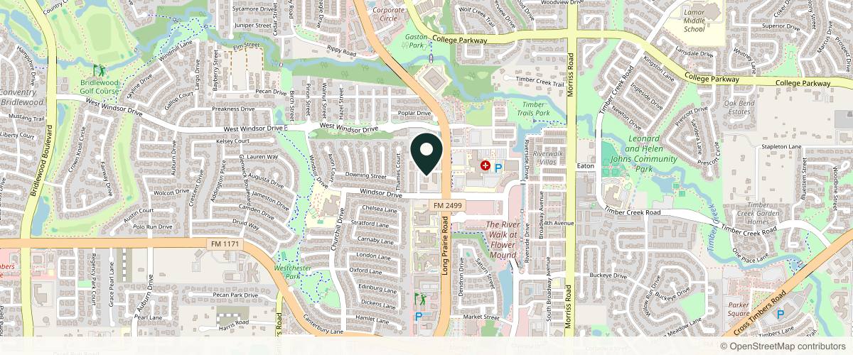 Map showing the exact location of All The Things Med Spa at 4320 Windsor Centre Trail #300, Flower Mound, TX 75028, USA
