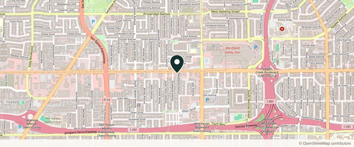 Map showing the exact location of Allura Aesthetic at 3220 Stevens Creek Blvd B, San Jose, CA 95117, USA