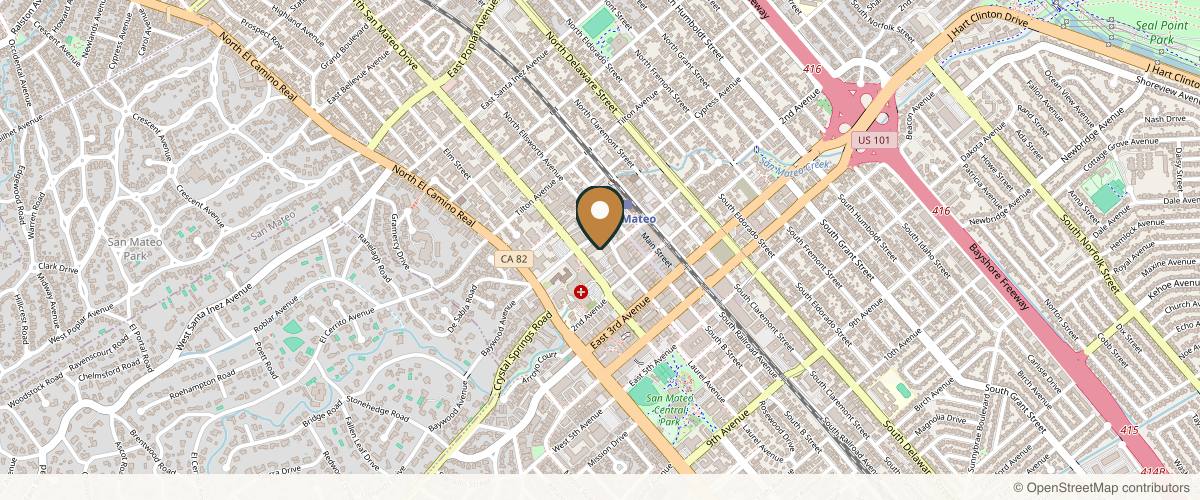 Map showing the exact location of Allura Skin & Laser Center, A Golden State Dermatology Affiliate at 280 Baldwin Ave, San Mateo, CA 94401, USA