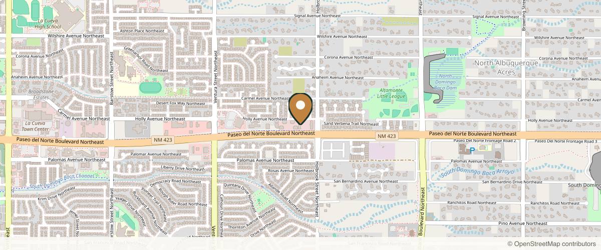 Map showing the exact location of AlluraDerm MD Med Spa at 9501 Paseo Del Norte NE Ste b, Albuquerque, NM 87122, USA