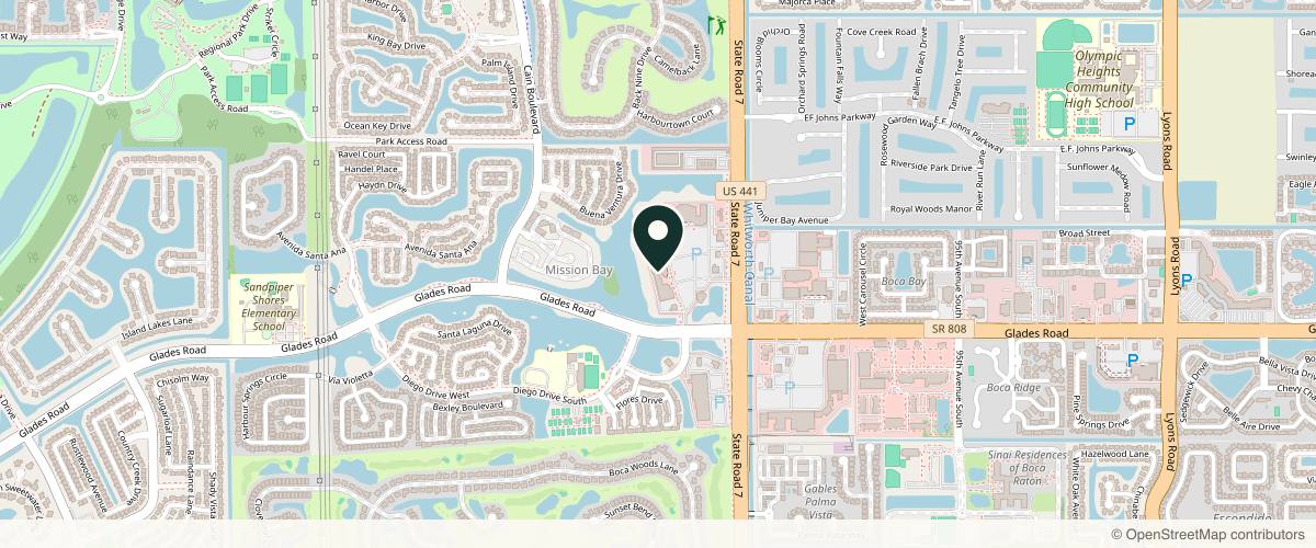 Map showing the exact location of AlluraMD Aesthetics + Wellness | Boca Raton (formerly The Box Med Spa) at 20449 FL-7 Ste A7, Boca Raton, FL 33498, USA