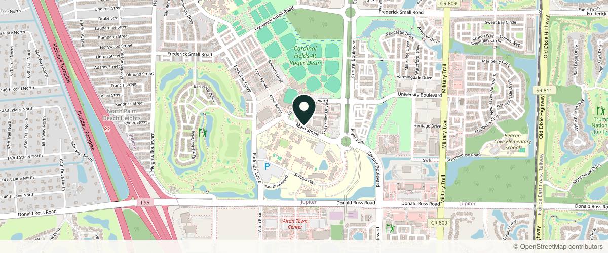 Map showing the exact location of AlluraMD Aesthetics + Wellness | Jupiter at 1209 Main St Ste 104, Jupiter, FL 33458, USA