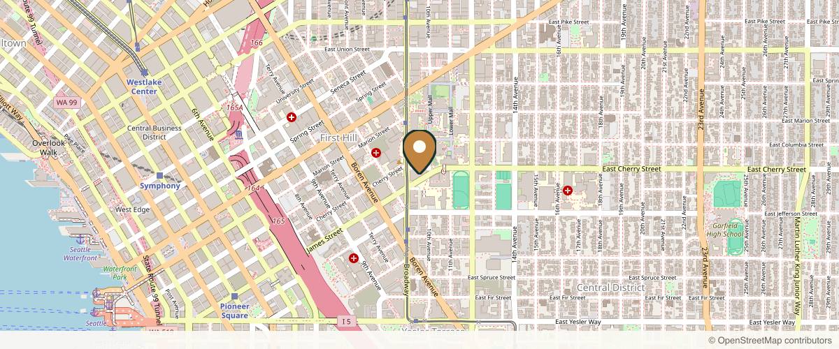 Map showing the exact location of Allure Esthetic - Dr. Javad Sajan - Best Plastic Surgeon in Seattle at 600 Broadway Unit 320, Seattle, WA 98122, USA