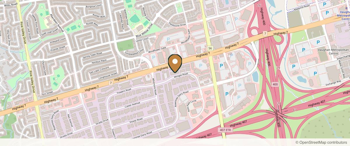 Map showing the exact location of Alluria Laser & Med Spa at 90 Winges Rd, Vaughan, ON L4L 6A9, Canada