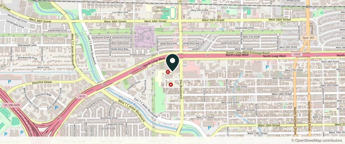 Map showing the exact location of Allustra Dermatology at 1740 W 27th St #315, Houston, TX 77008