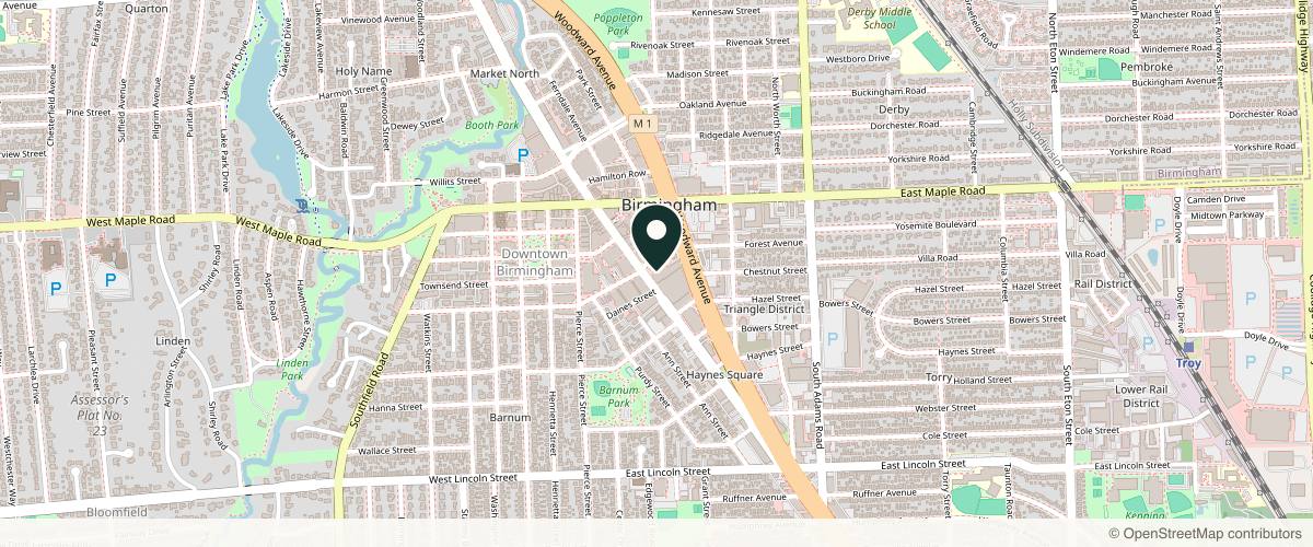 Map showing the exact location of AMAE Med Spa at 353 S Old Woodward Ave, Birmingham, MI 48009, USA