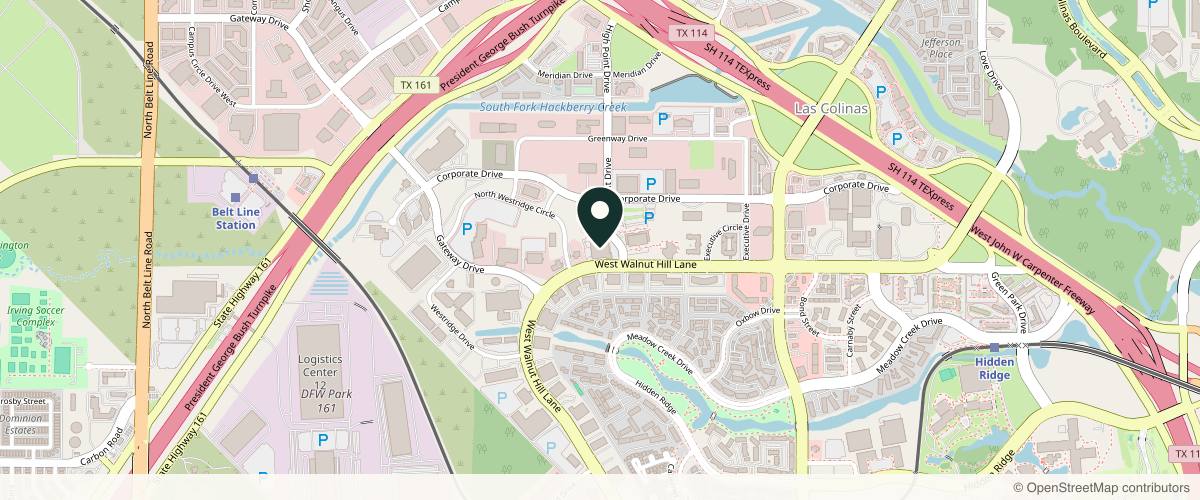 Map showing the exact location of Amanda (Amy) Wolthoff, MD, PLLC dba Intentional Dermatology and Health at 1329 W Walnut Hill Ln Ste 107, Irving, TX 75038