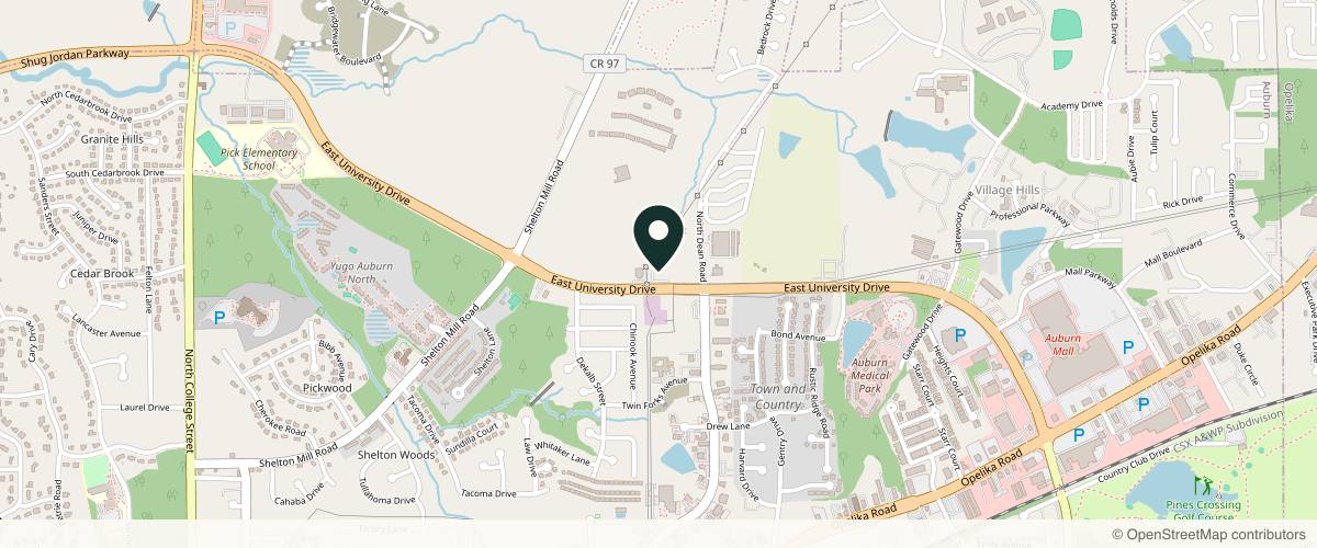 Map showing the exact location of Ambiance Salon And Spa at 2436 E University Dr, Auburn, AL 36830, USA