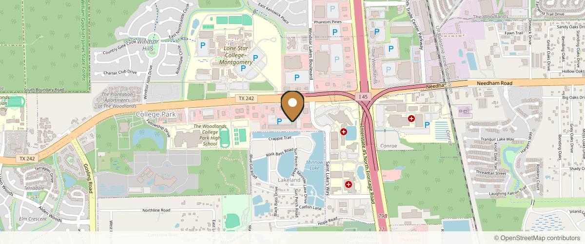Map showing the exact location of Amerejuve Medspa at 3091 College Park Dr #275, The Woodlands, TX 77384, USA