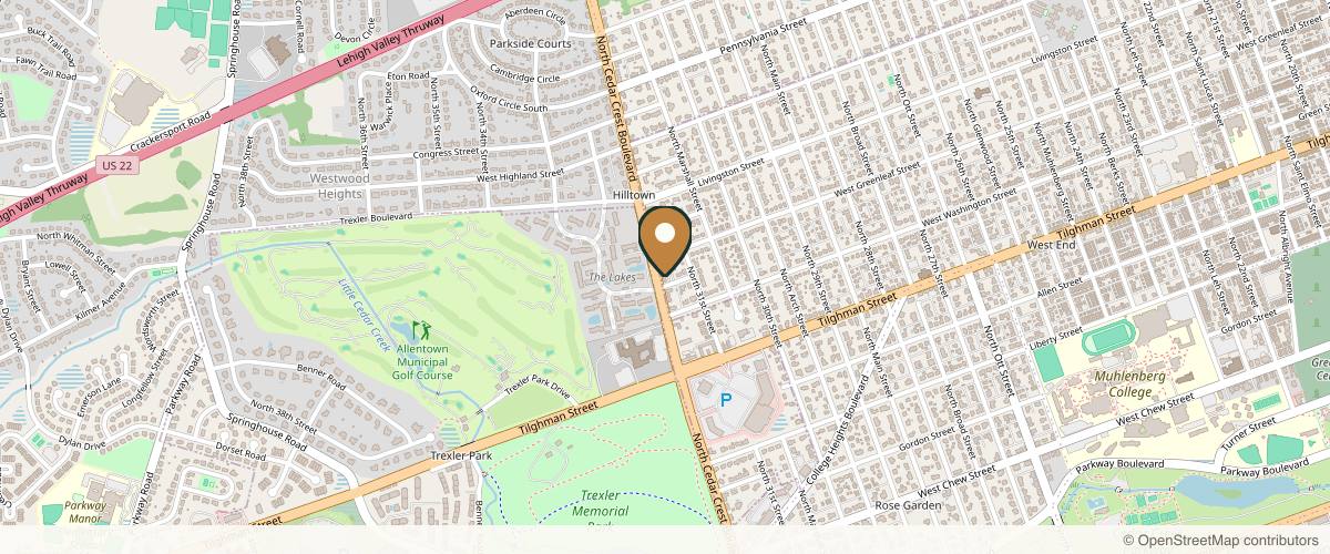 Map showing the exact location of Amore Aesthetics by Amber at 825 N Cedar Crest Blvd, Allentown, PA 18104, USA