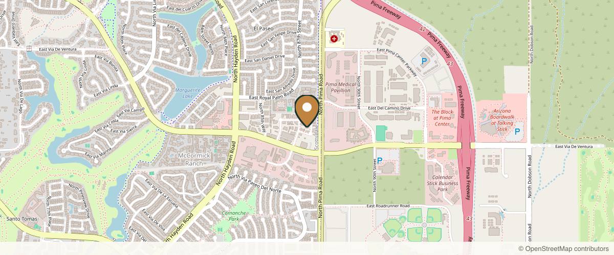 Map showing the exact location of Anatomy of Aesthetics at 8132 N 87th Pl Ste 100, Scottsdale, AZ 85258, USA