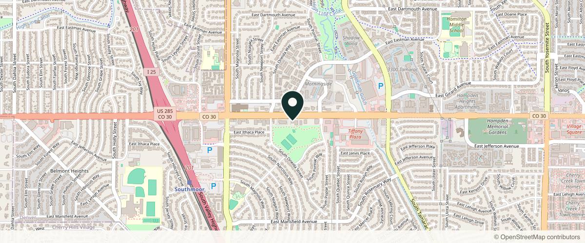 Map showing the exact location of Angel Aesthetics at 7090 E Hampden Ave, Denver, CO 80224, USA
