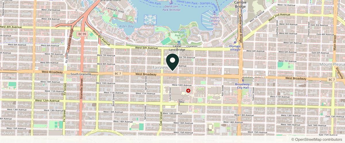 Map showing the exact location of Angela Dawn Injectables at 943 W Broadway #350, Vancouver, BC V5Z 1C6, Canada
