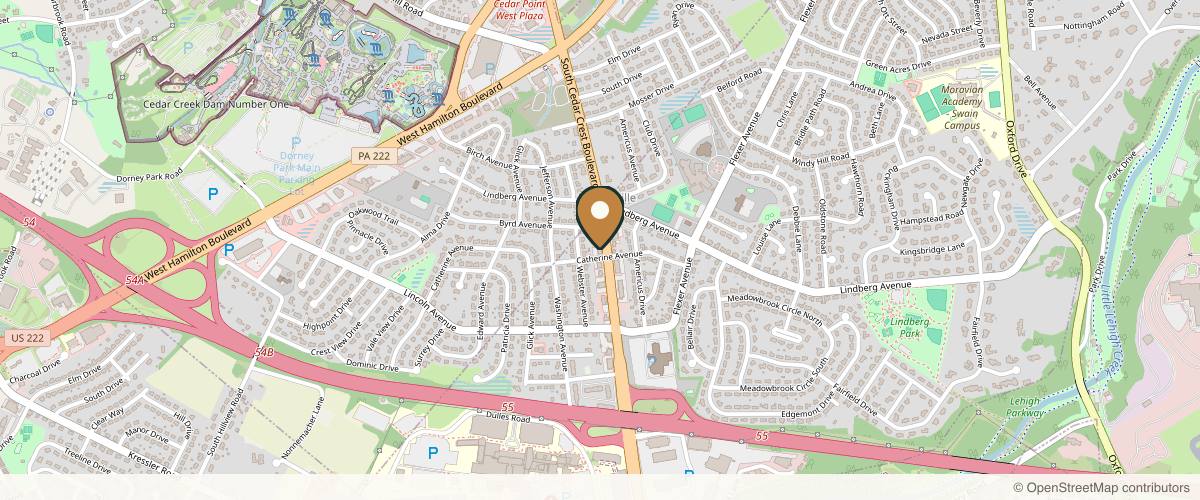Map showing the exact location of Anllo Center for Aesthetics at 1050 S Cedar Crest Blvd #201, Allentown, PA 18103, USA