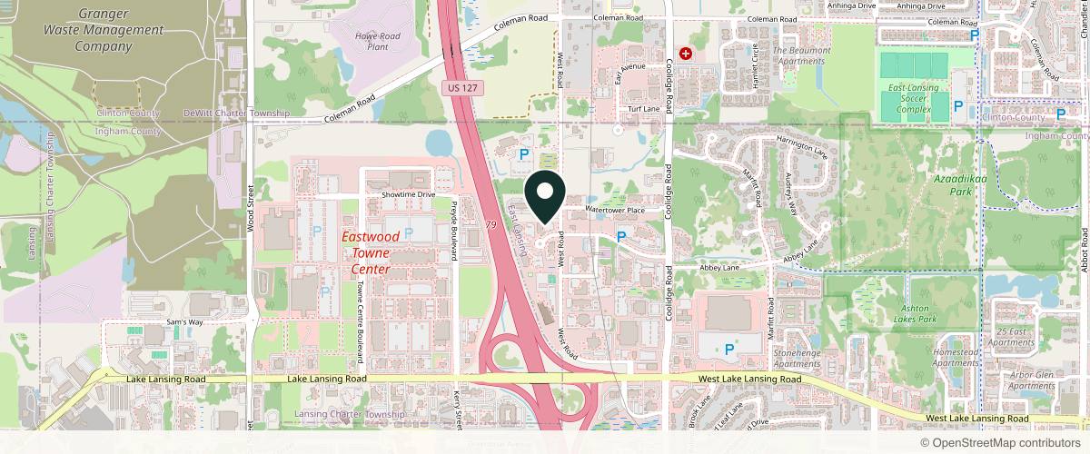 Map showing the exact location of Aqua Aesthetics and Wellness at 1720 Abbey Rd Ste. A, East Lansing, MI 48823, USA