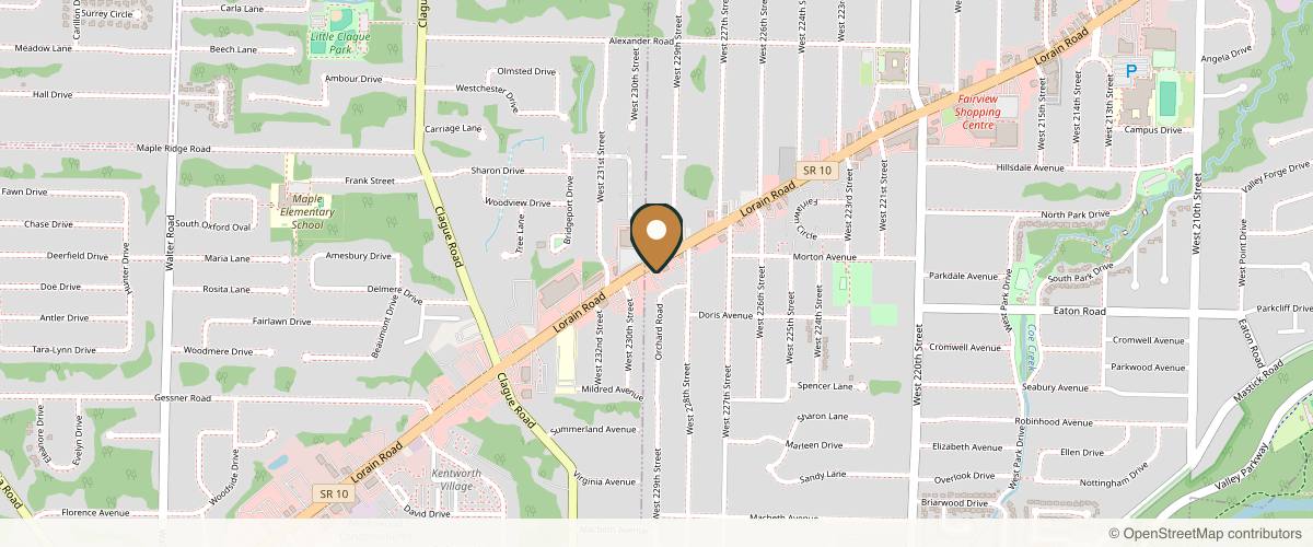 Map showing the exact location of Aquamarine Spa at 22965 Lorain Rd, Fairview Park, OH 44126, USA