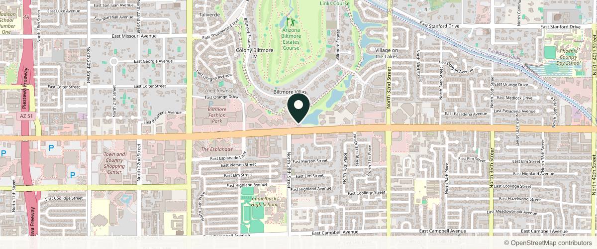 Map showing the exact location of Arcadia Wellness Center - Hormone, Weight Loss & Aesthetic Clinic in Phoenix, AZ at 2850 E Camelback Rd Ste 175, Phoenix, AZ 85016, USA