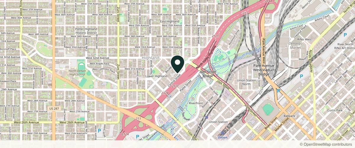 Map showing the exact location of Aria Integrative Health at 2500 18th St, Denver, CO 80211, USA