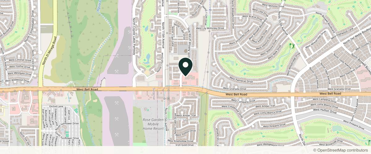 Map showing the exact location of Arizona Skin at 11340 W Bell Rd Ste 127, Surprise, AZ 85378, USA