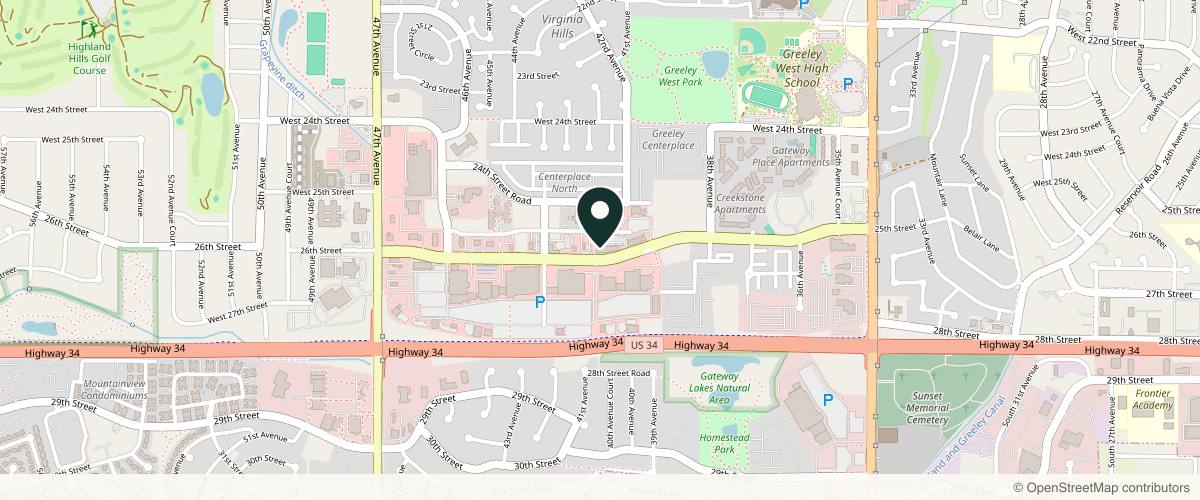 Map showing the exact location of Ark Medical Aesthetics at 4239 Centerplace Dr Unit F, Greeley, CO 80634, USA