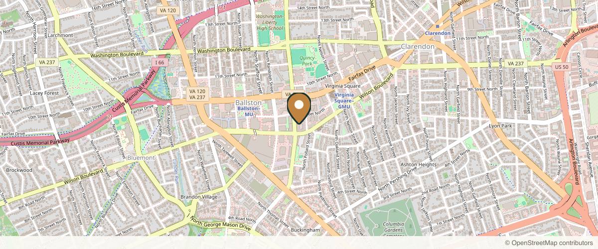 Map showing the exact location of Arlington Dermatology at 801 N Quincy St Ste 210, Arlington, VA 22203, USA