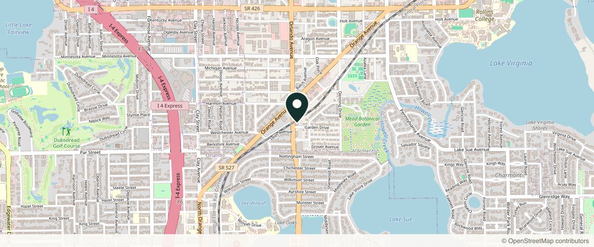 Map showing the exact location of Art of Dermatology - Winter Park, Orlando at 1400 S Orlando Ave #100, Winter Park, FL 32789