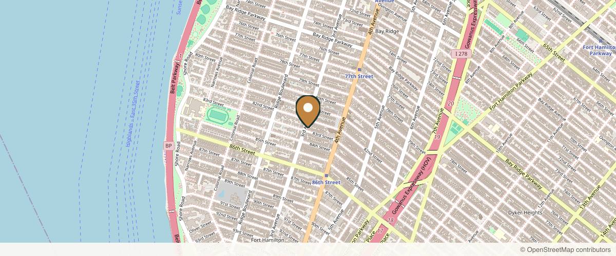 Map showing the exact location of Artisans Aesthetics at 305 83rd St Ground floor, Brooklyn, NY 11209, USA