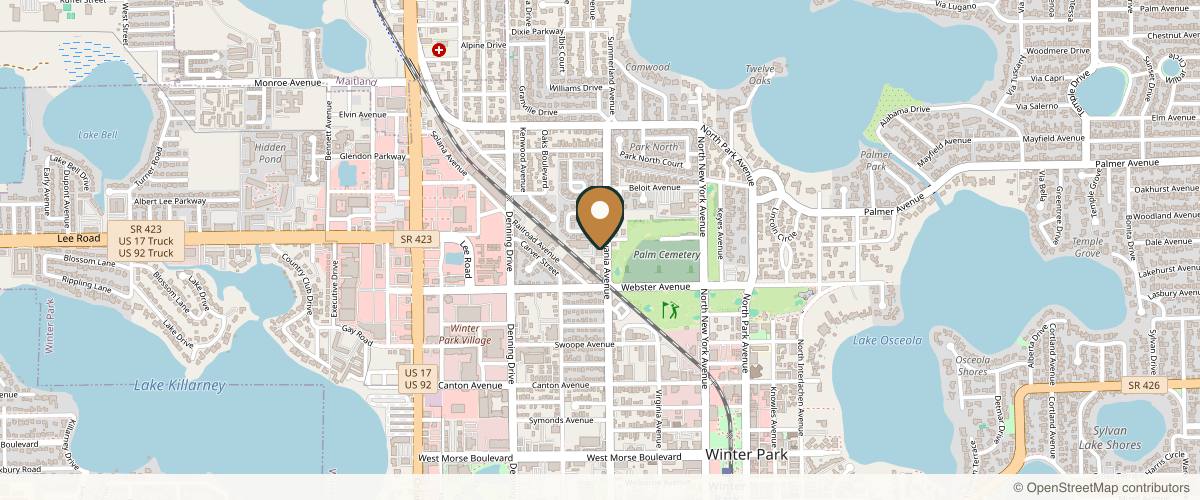 Map showing the exact location of Artistik Beauty at 917 N Pennsylvania Ave, Winter Park, FL 32789, USA