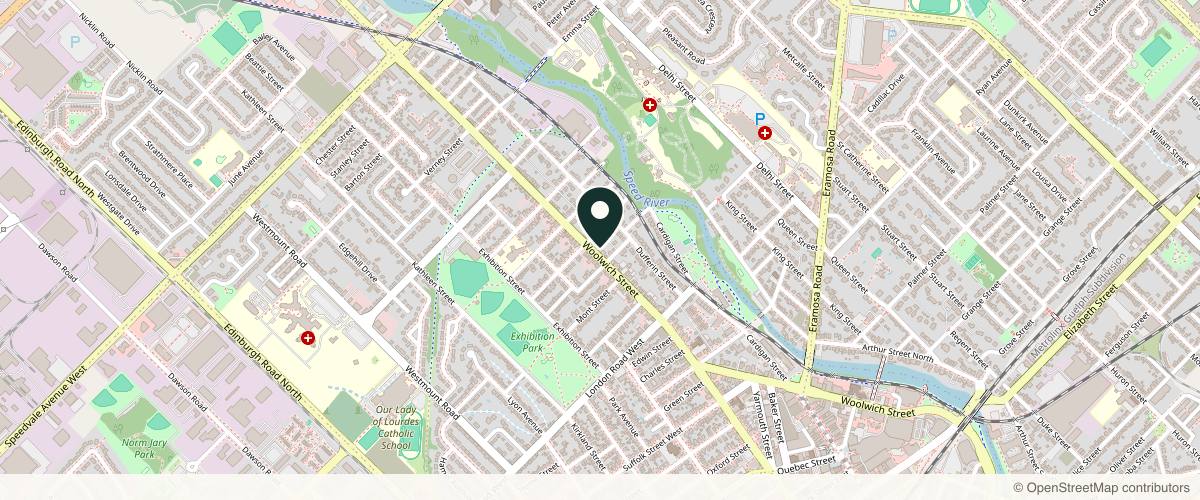 Map showing the exact location of ArtMed | The Art of Cosmetic Medicine | Injectables, Laser & Skincare Clinic at 381 Woolwich St, Guelph, ON N1H 3W8, Canada