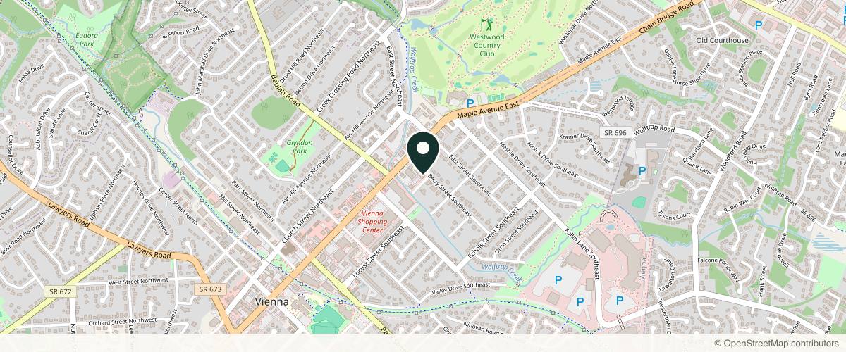 Map showing the exact location of Artmedica Aesthetics at 410 Pine St SE #150, Vienna, VA 22180, USA