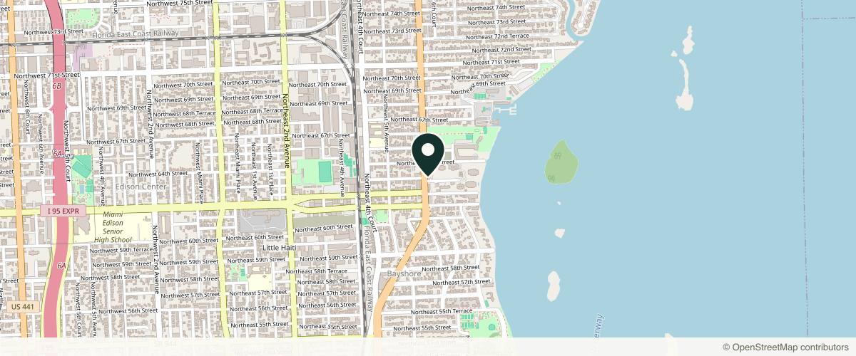 Map showing the exact location of Arvin S. Jadoo, MD - Miami Dermatologist at 6301 Biscayne Blvd Ste 200, Miami, FL 33138