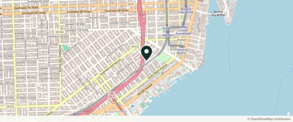 Map showing the exact location of Asha Esthetic & Medspa at 1800 SW 1st Ave Unit 501, Miami, FL 33129, USA