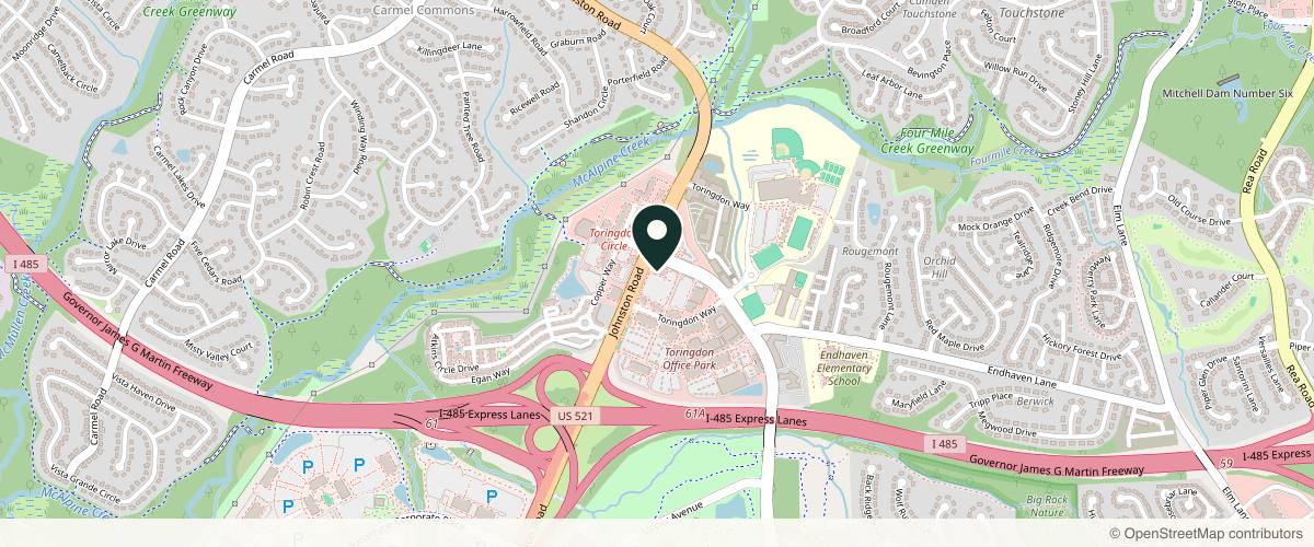 Map showing the exact location of AshaAestheticsCLT at 12335 N Community House Rd Ste 23, Charlotte, NC 28277, USA