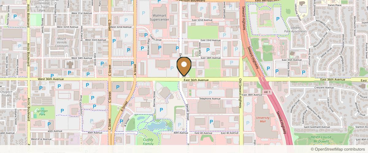Map showing the exact location of Aspire Med Spa at 401 E 36th Ave Ste 101, Anchorage, AK 99503, USA