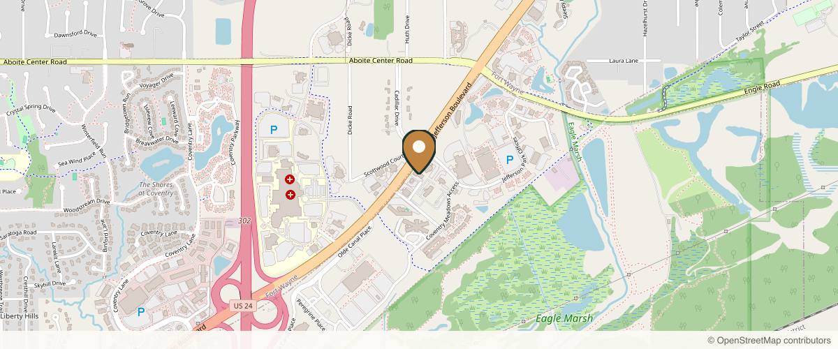 Map showing the exact location of Aspire Plastic Surgery and Medical Spa at 7735 W Jefferson Blvd, Fort Wayne, IN 46804, USA