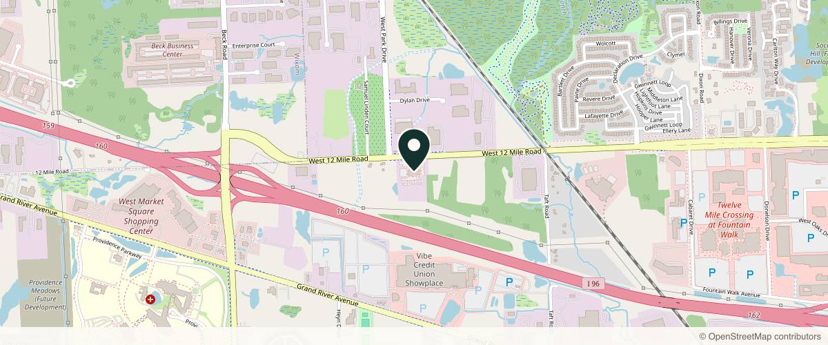 Map showing the exact location of Associated Dermatologists | Novi at 46325 W 12 Mile Rd Ste 370, Novi, MI 48377