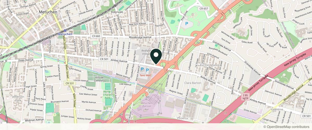Map showing the exact location of Associates in Plastic Surgery at 1150 Amboy Ave, Edison, NJ 08837, USA