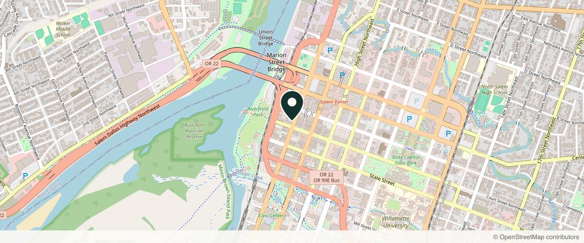 Map showing the exact location of Aster Aesthetics at 223 Commercial St NE Ste 105, Salem, OR 97301, USA