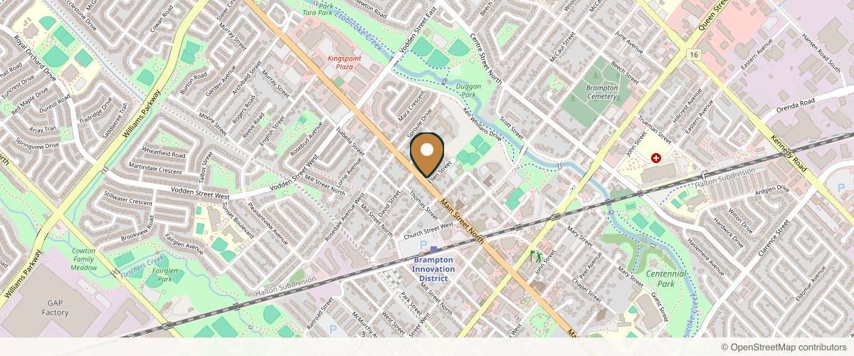 Map showing the exact location of Astra Medicare Medical Aesthetics at 210 Main St N, Brampton, ON L6V 1P2, Canada