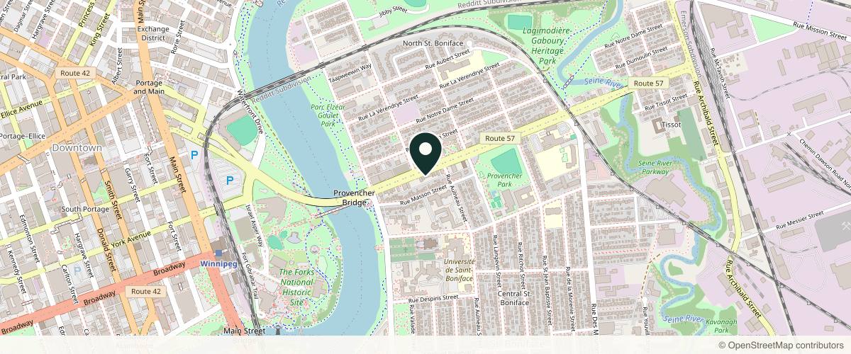 Map showing the exact location of Atelier Medical Aesthetics at 186 Provencher Blvd, Winnipeg, MB R2H 0G4, Canada