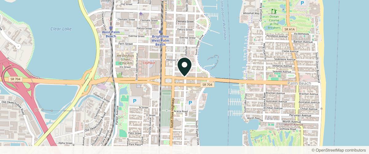 Map showing the exact location of Athena Med Spa and Salon at 701 S Olive Ave #112, West Palm Beach, FL 33401, USA