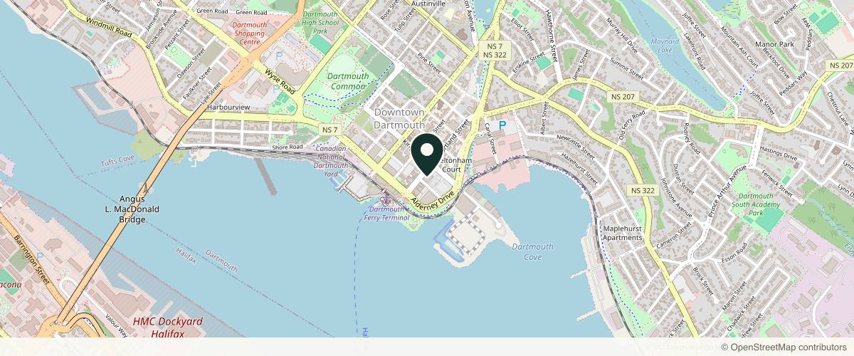 Map showing the exact location of Atlantic Skin Care Inc at 46 Portland St Suite 200 44, Dartmouth, NS B2Y 1H4, Canada