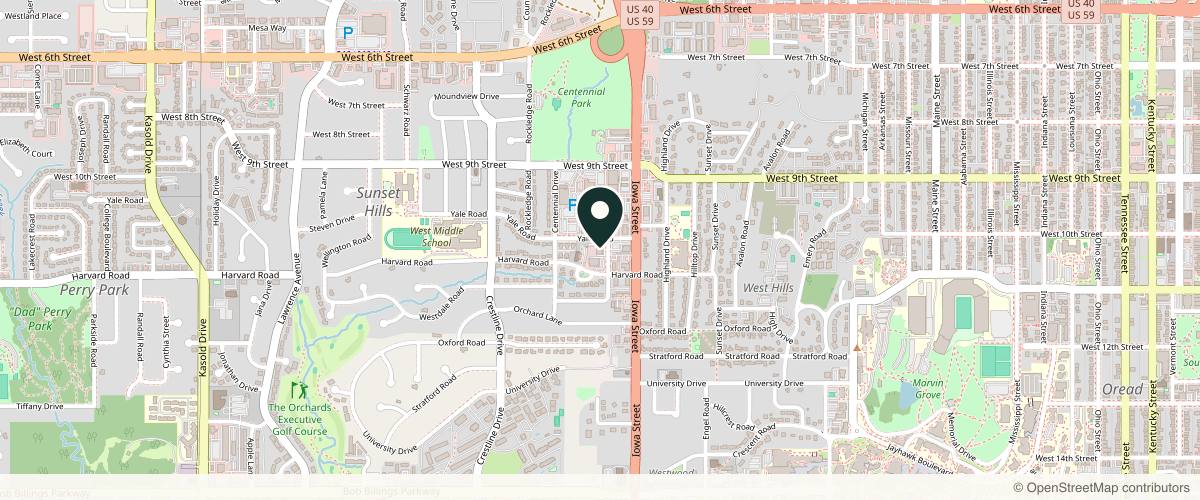 Map showing the exact location of Atma Clinic at 1011 Westdale Rd, Lawrence, KS 66049, USA