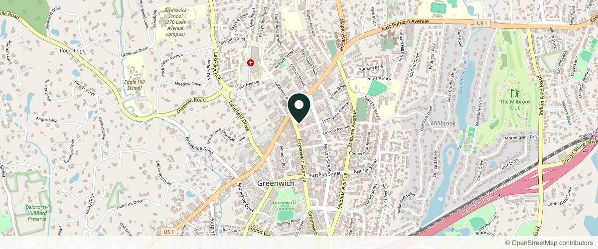Map showing the exact location of Attune Wellness Med Spa at 43 Greenwich Ave, Greenwich, CT 06831, USA