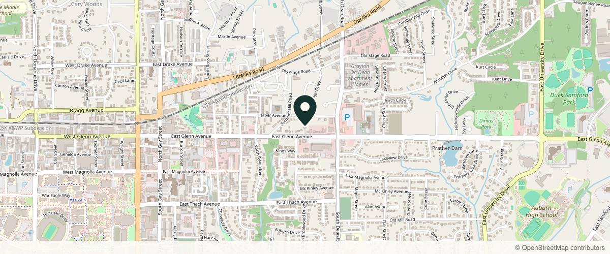 Map showing the exact location of Auburn MedAesthetics at 715 E Glenn Ave Ste 101, Auburn, AL 36830, USA