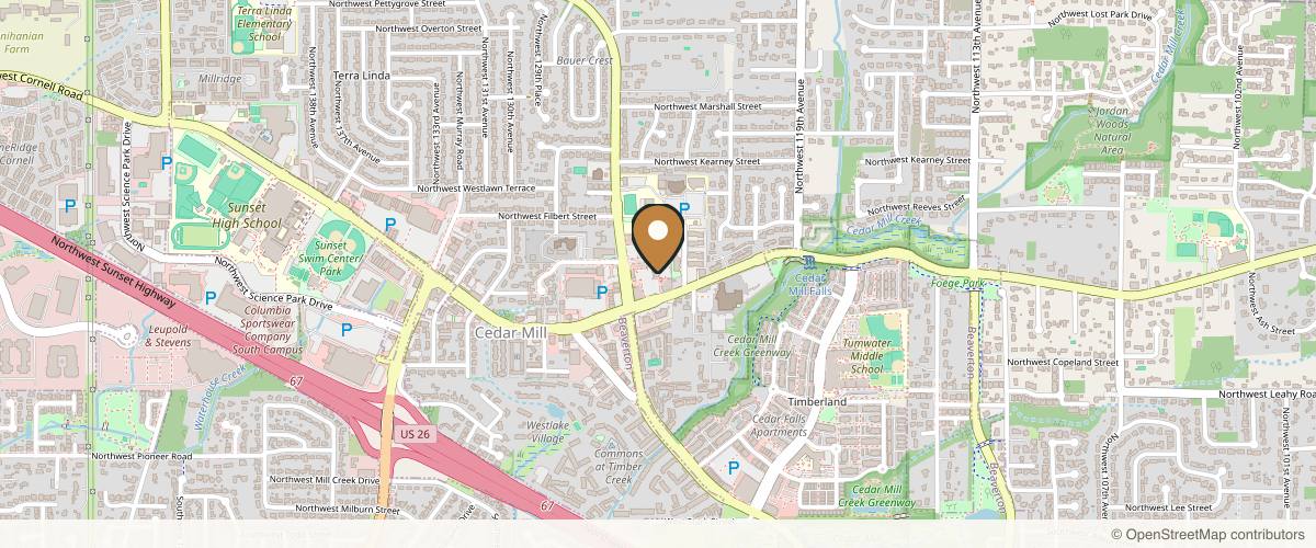 Map showing the exact location of Aura Aesthetics at 12525 NW Cornell Rd Ste 204, Portland, OR 97229, USA