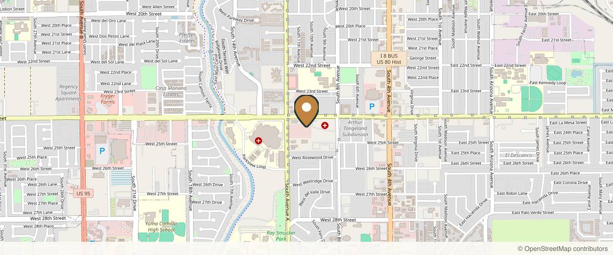 Map showing the exact location of Aura Grace Aesthetic Medical Group at 1025 W 24th St Ste 26, Yuma, AZ 85364, USA