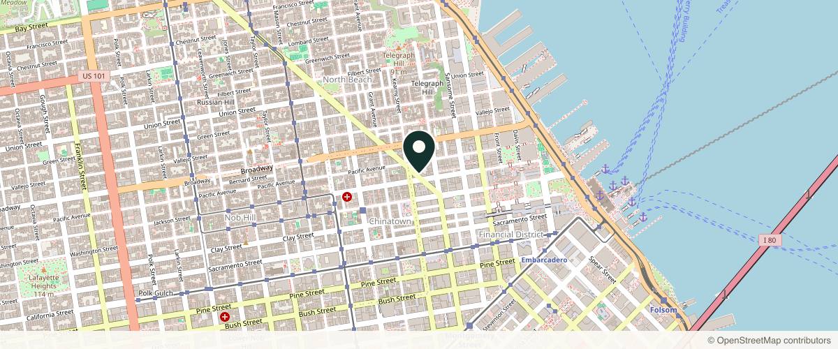 Map showing the exact location of Aura Skin Spa at 118 Columbus Ave, San Francisco, CA 94133, USA