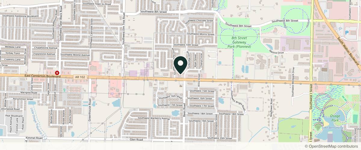 Map showing the exact location of Auric Aesthetics at 2500 SW 14th St #2, Bentonville, AR 72712, USA