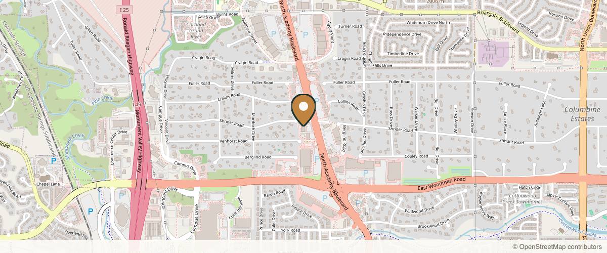 Map showing the exact location of Aurora Medical Spa at 7160 N Academy Blvd, Colorado Springs, CO 80920, USA